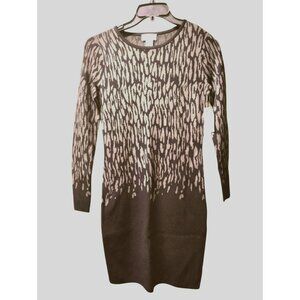 Carmen Marc Valvo black and brown animal print long sleeve sweater dress women's